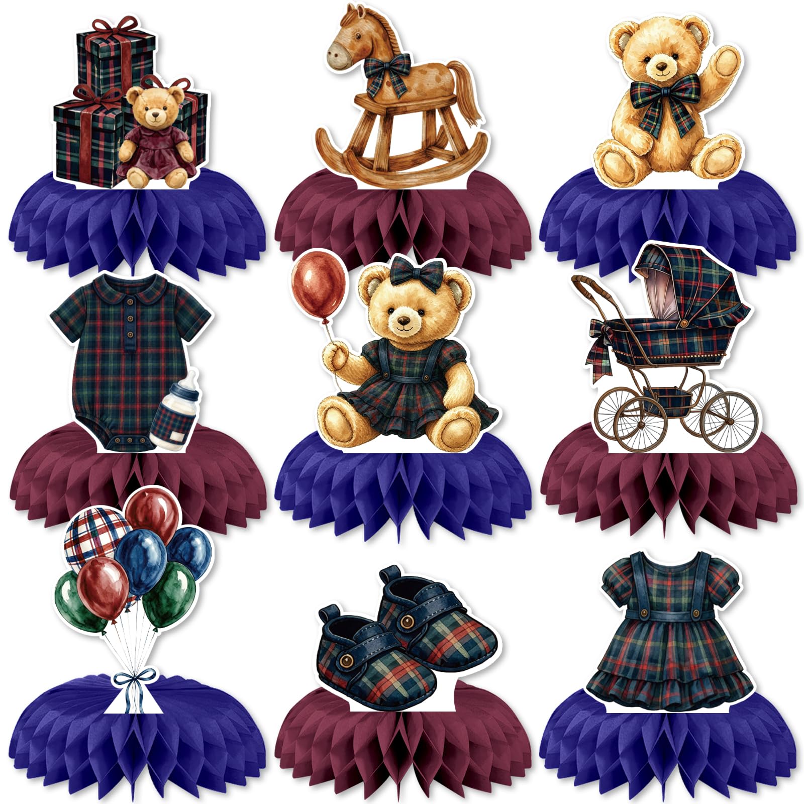 Teddy Bear Baby Shower Table Decorations, Tartan Plaid Centerpieces