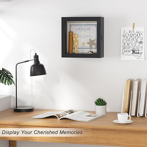 Miniatura 3 de Love-KANKEI Marco de caja de sombra de 8 x 8 pulgadas, vitrina de madera con ventana de cristal, caja de memoria para recuerdos de premios,