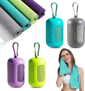 Toalla Refrescante 4 Unidades,Cooling Towel Toalla Refrigerante Microfibra Secado Rápido,Efecto Frío Instantáneo,Toalla Deportiva para Fitness Gym Running 30x90 cm con Funda