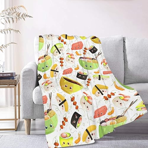 Vista 43 de Manta de sushi para regalo, manta de franela ultra suave y acogedora, manta de forro polar ligera y mullida, manta de felpa cálida para sofá, cama