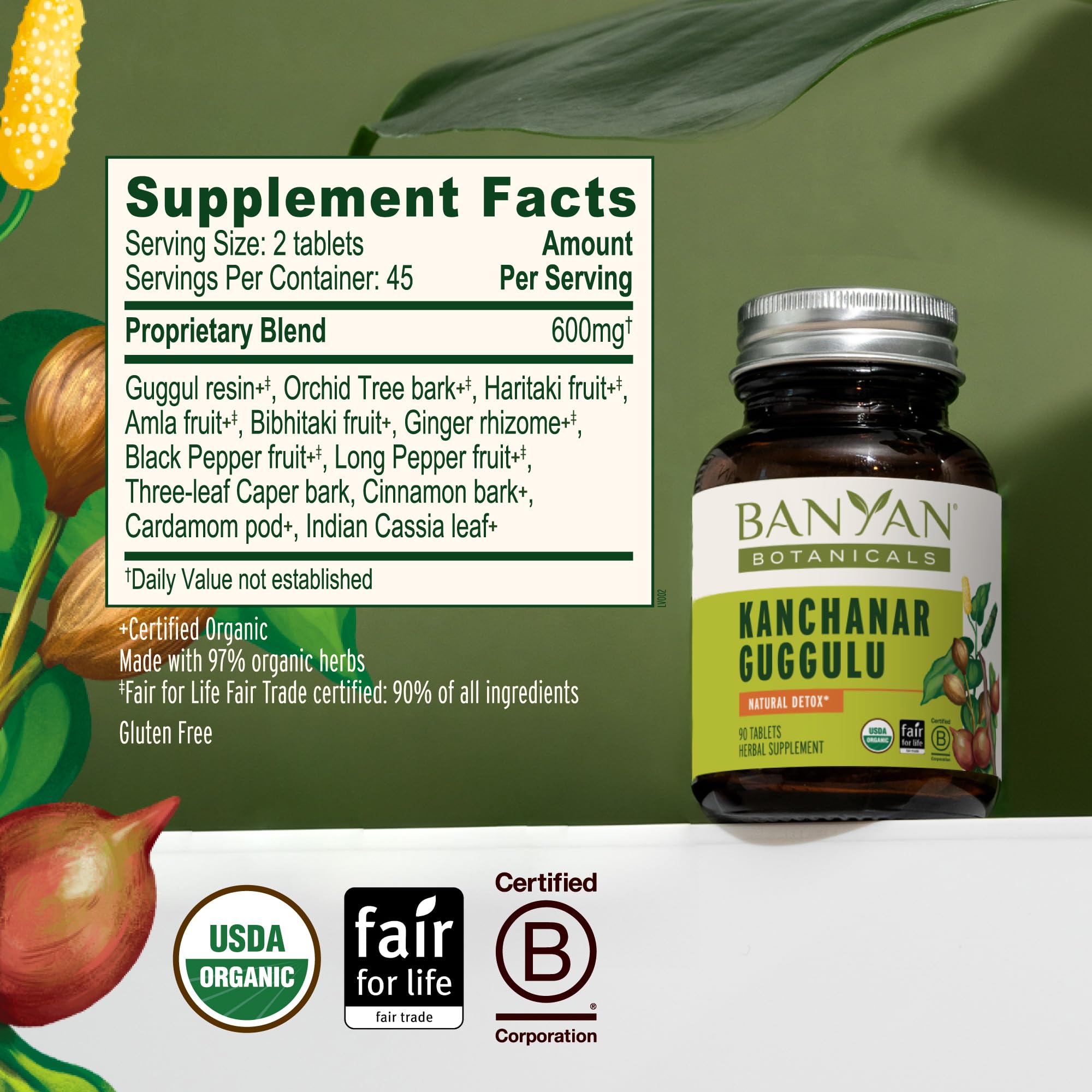 Banyan Botanicals Kanchanar Guggulu Tablets – Organic Lymph Supplement with Guggulu Resin – Promotes the Healthy Elimination of Natural Toxins* – 90 Tablets – Non-GMO Sustainably Sourced Vegan — Amazon image 5