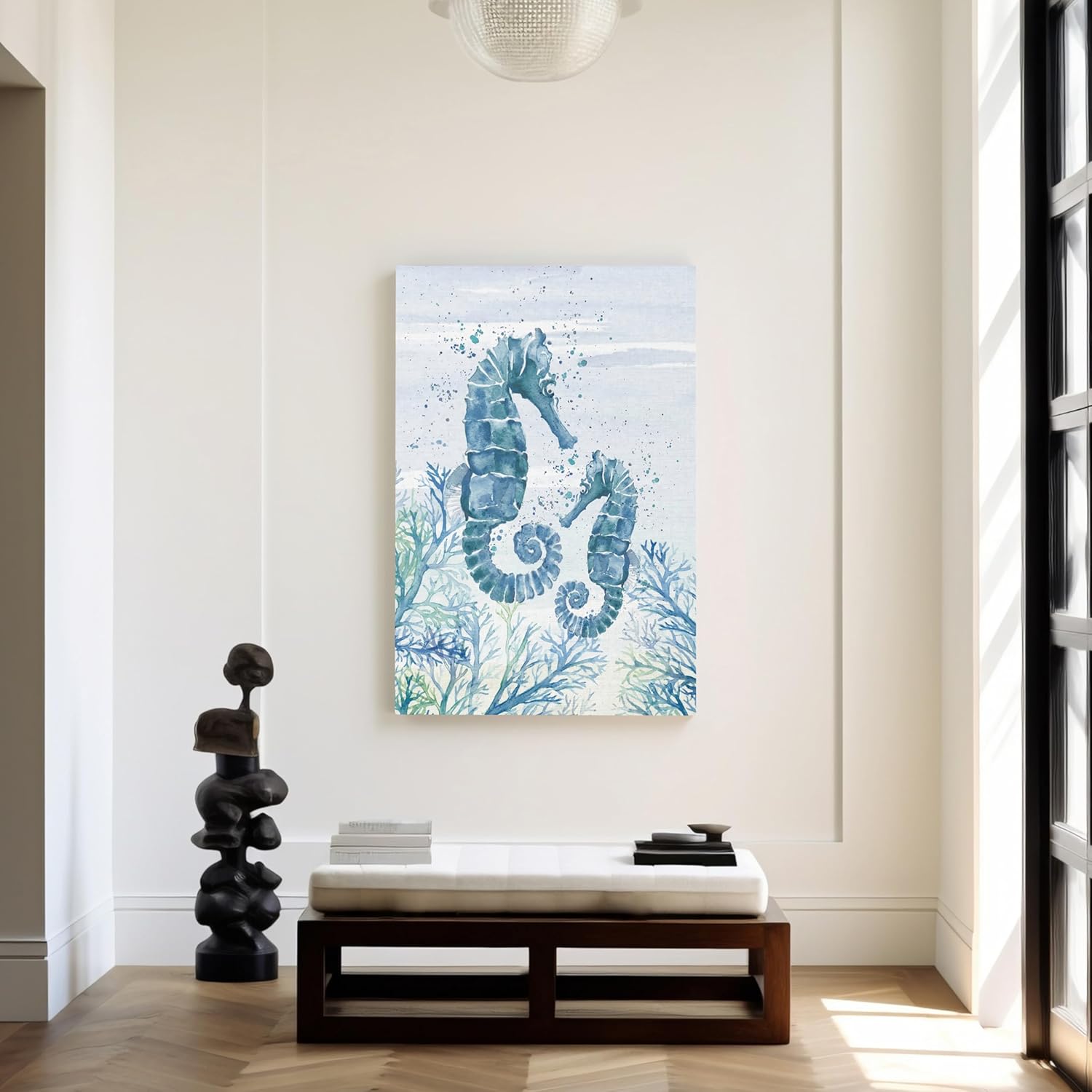 BIWSHA Vintage Ocean Beach Summer Seahorse Canvas Wall Art Prints Decor for Coastal House Home Bedroom Living Room Bathroom Office,Marine Life Themed Paintings Art Decor 16x24,Seahorse Lover Gifts
