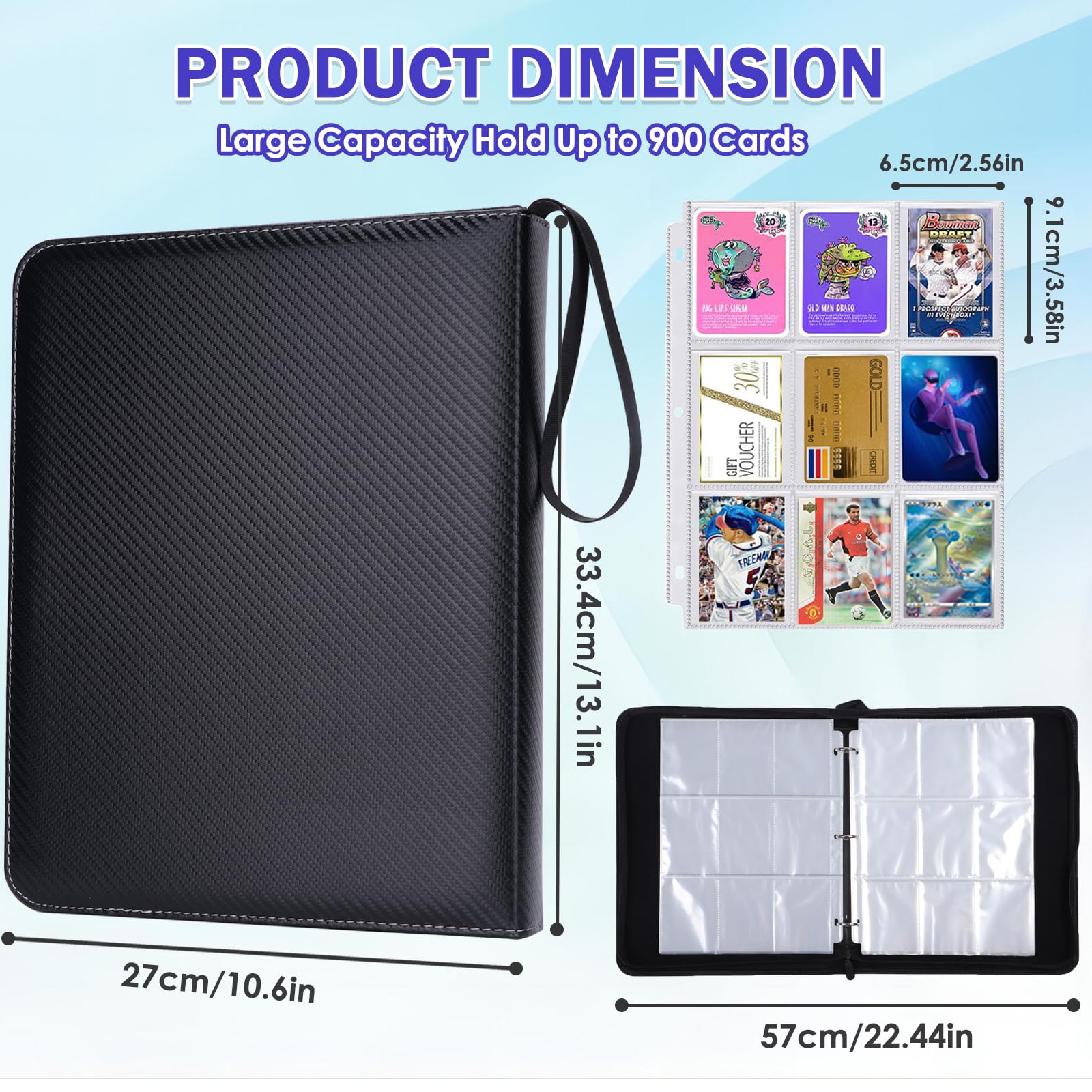 Trading Card Binder 9 Pocket with 50 Removable Sleeves, Waterproof Card Holder Album Fits Up to 900 Cards - Image 2