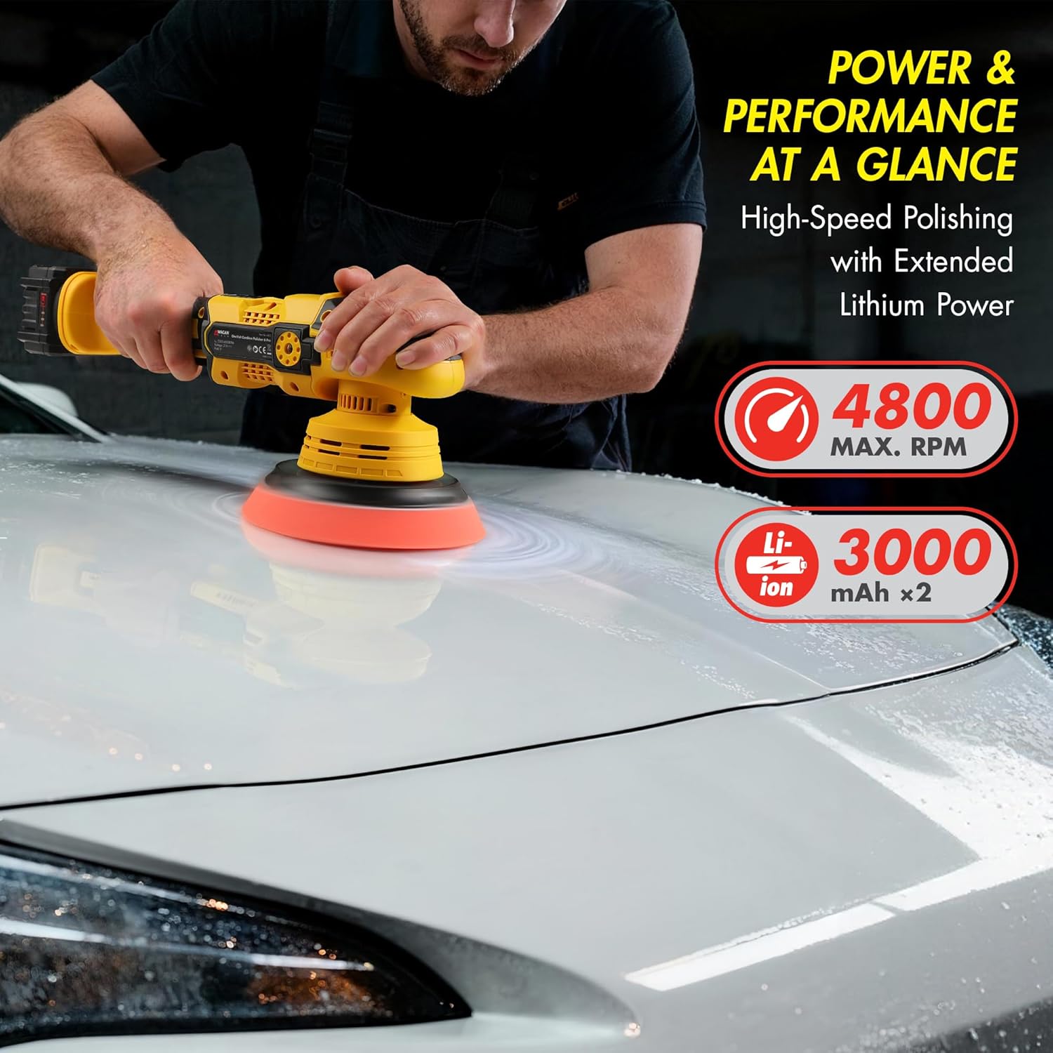 Wagan EL6402 OneVolt Cordless Polisher 6 Pro 6-Inch Brushless Car Waxer Buffer with 6 Variable Speed Including 2 UL Certified 3.0Ah Batteries Multi-Purpose Accessory Kit for Detailing & Waxing