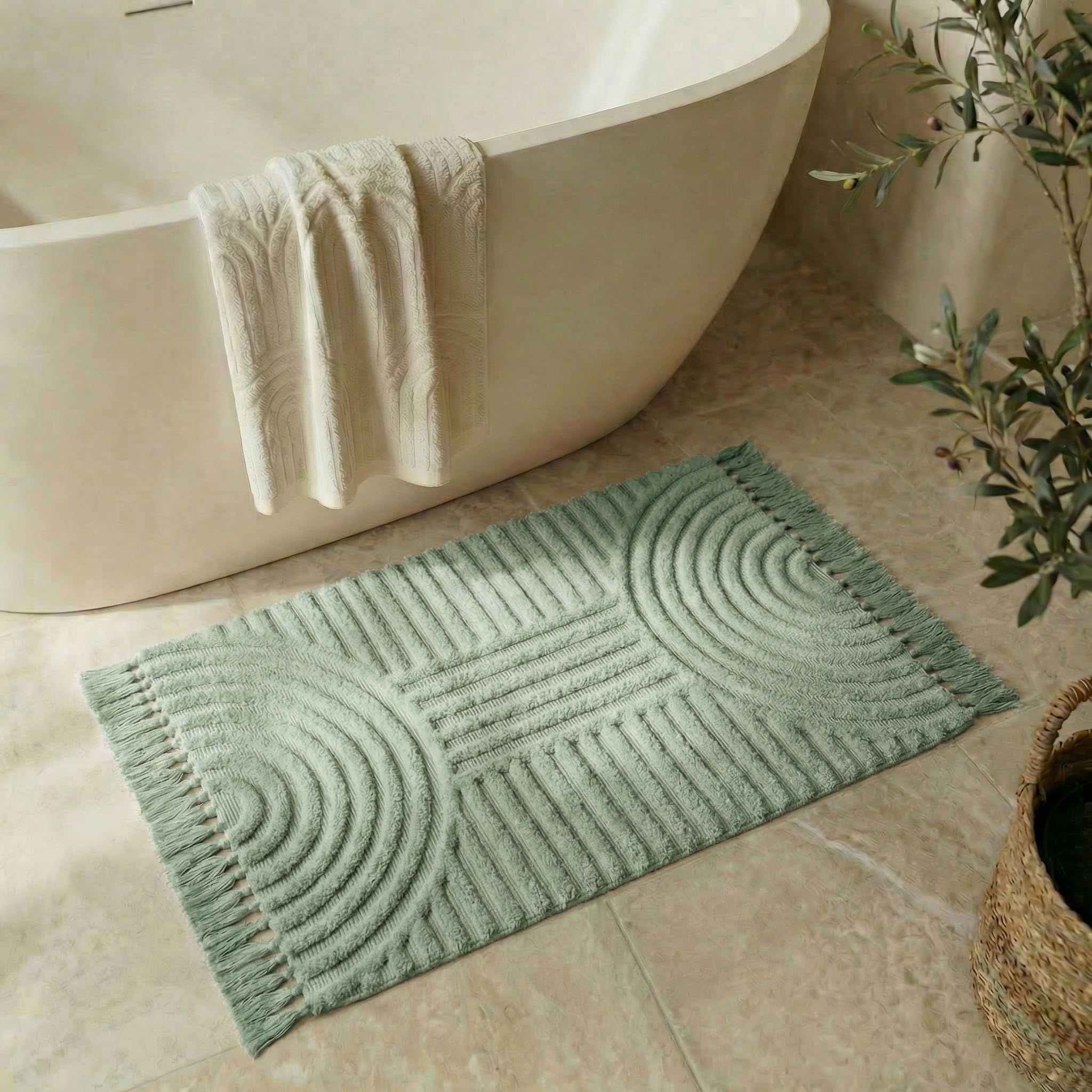 KIBAGA Beautiful Boho Rug with Tassels for Your Bathroom - Soft 2 x 3 ft. Cotton Rug Fits Perfectly Into Your Bath - Washable, Non-Slip Mat Ideal to