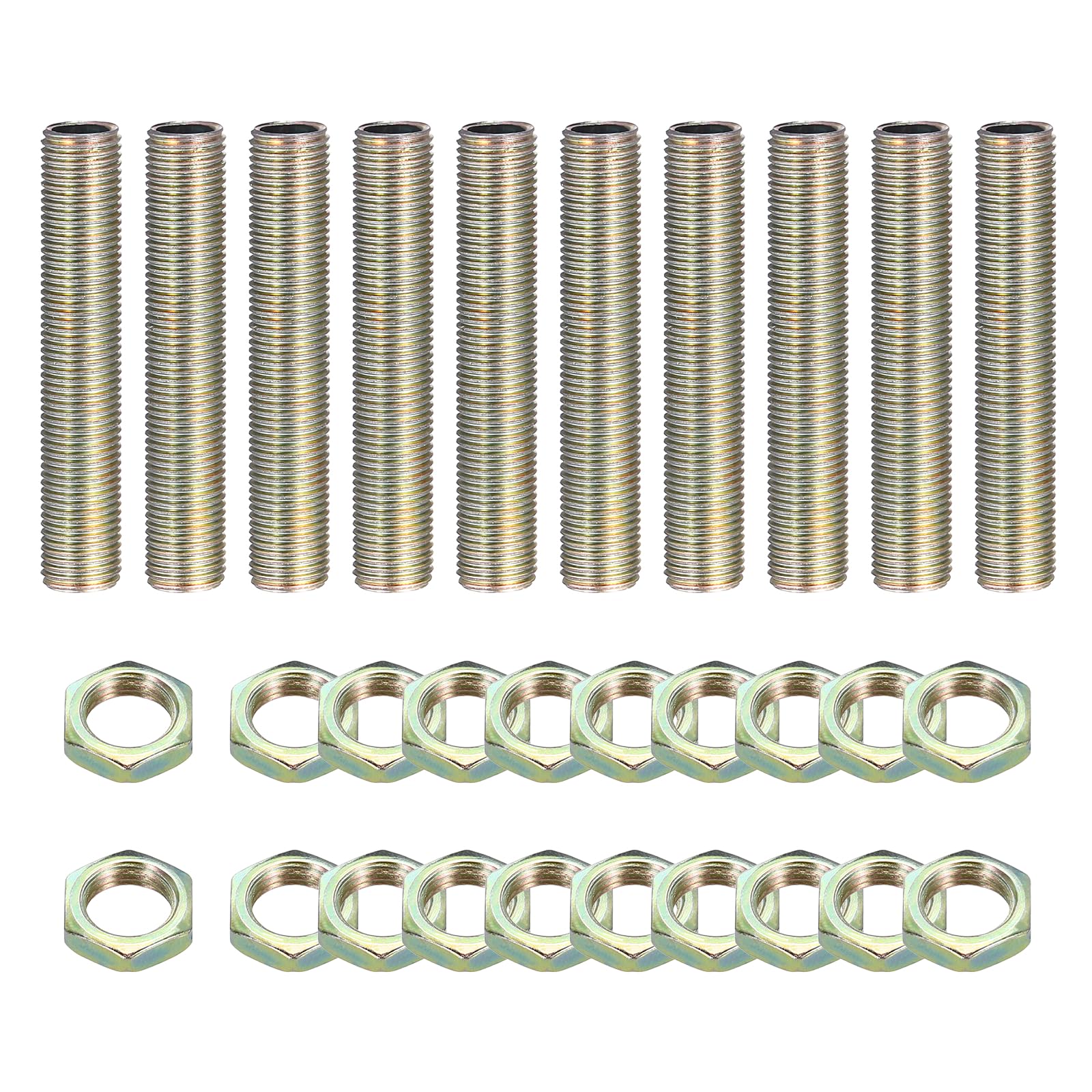 sourcing map 10Pcs 55mm Lamp Pipe Nipples Kit with Lock Nuts, M10x1 Fine All Threaded Hollow Tube Lamp Repair Hardware Fasteners for Chandelier Ceiling Lamps Assembly DIY, Color Zinc