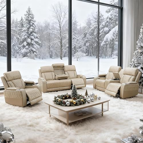 Juego de sofá reclinable eléctrico de cuero con LED, juego de muebles de sala de estar, juego de sofá de cuero con puerto USB, consola de