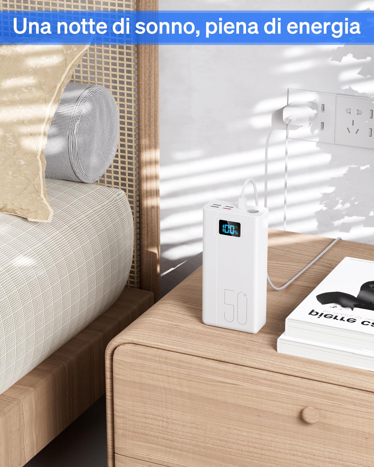 50000mAh Power Bank:22.5W Batería Externa de Carga rápida con Gran Capacidad y 5 Salidas y 3 entradas-Bianco MP3 Player with Display