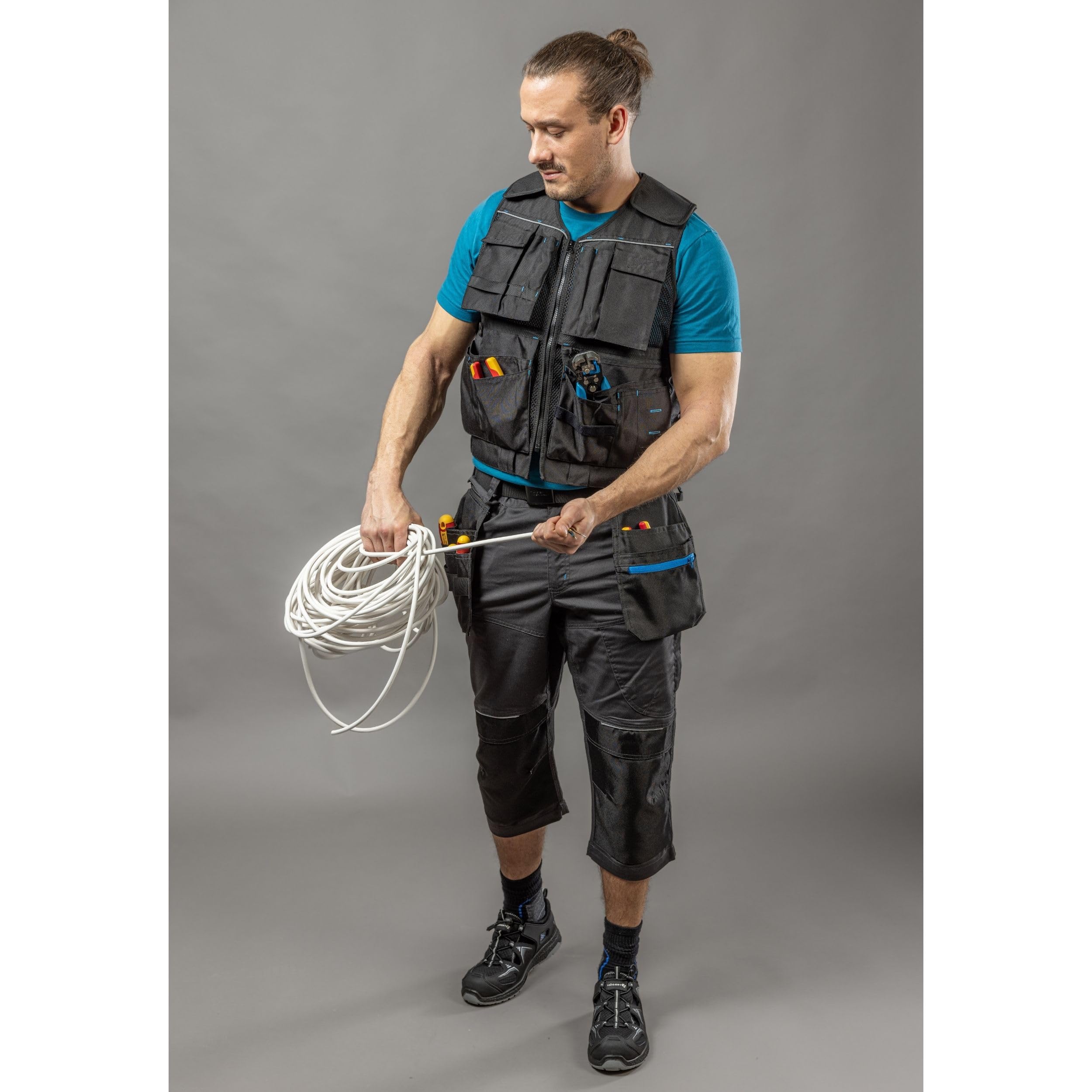 Högert Technik - Helwig - Chaleco de trabajo para hombre, color negro liso, tejido 100% poliéster Oxford 600D, chaleco de trabajo, chaleco de trabajo para hombre con muchos bolsillos, chaleco de