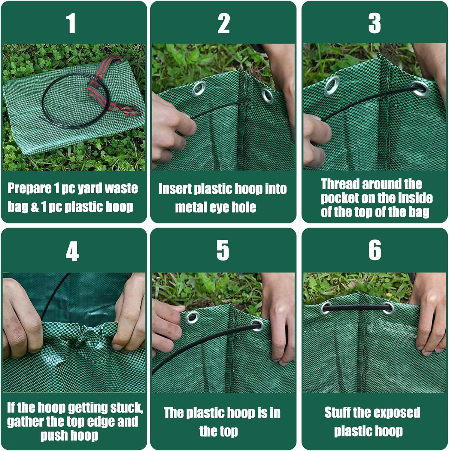 Garden Waste Bags Reusable, Pack Of 1/2/3/4 Heavy Duty Sacks,Green with 1pcs Gloves(2pcs)