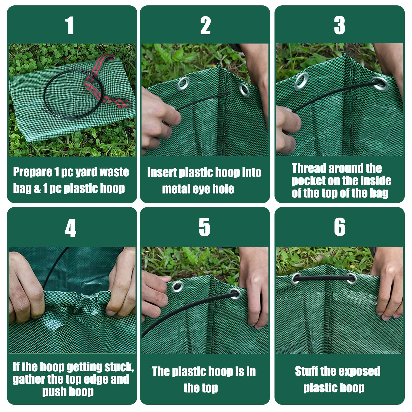 Sacchi for rifiuti da giardino riutilizzabili, confezione da 1/2/3/4 sacchi da giardino resistenti, sacchi for rifiuti verdi con 1 guanto(1pcs)