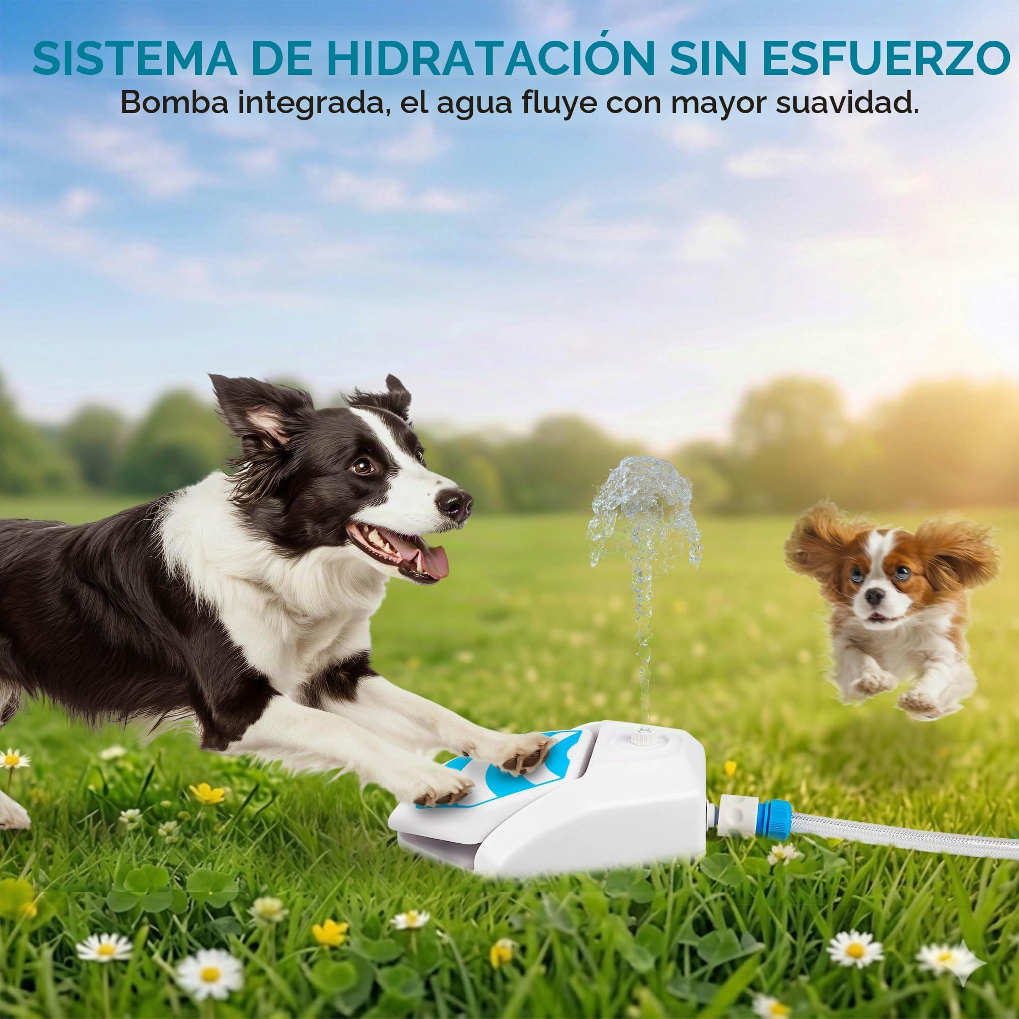 ALL FOR PAWS Fuente de Agua para Perros para Exteriores, Activada por Pata, Dispensador de Agua con Pisón, Fuente para Beber con Conector de Manguera para Jardín, Césped y Patio, Garden Water Fountain