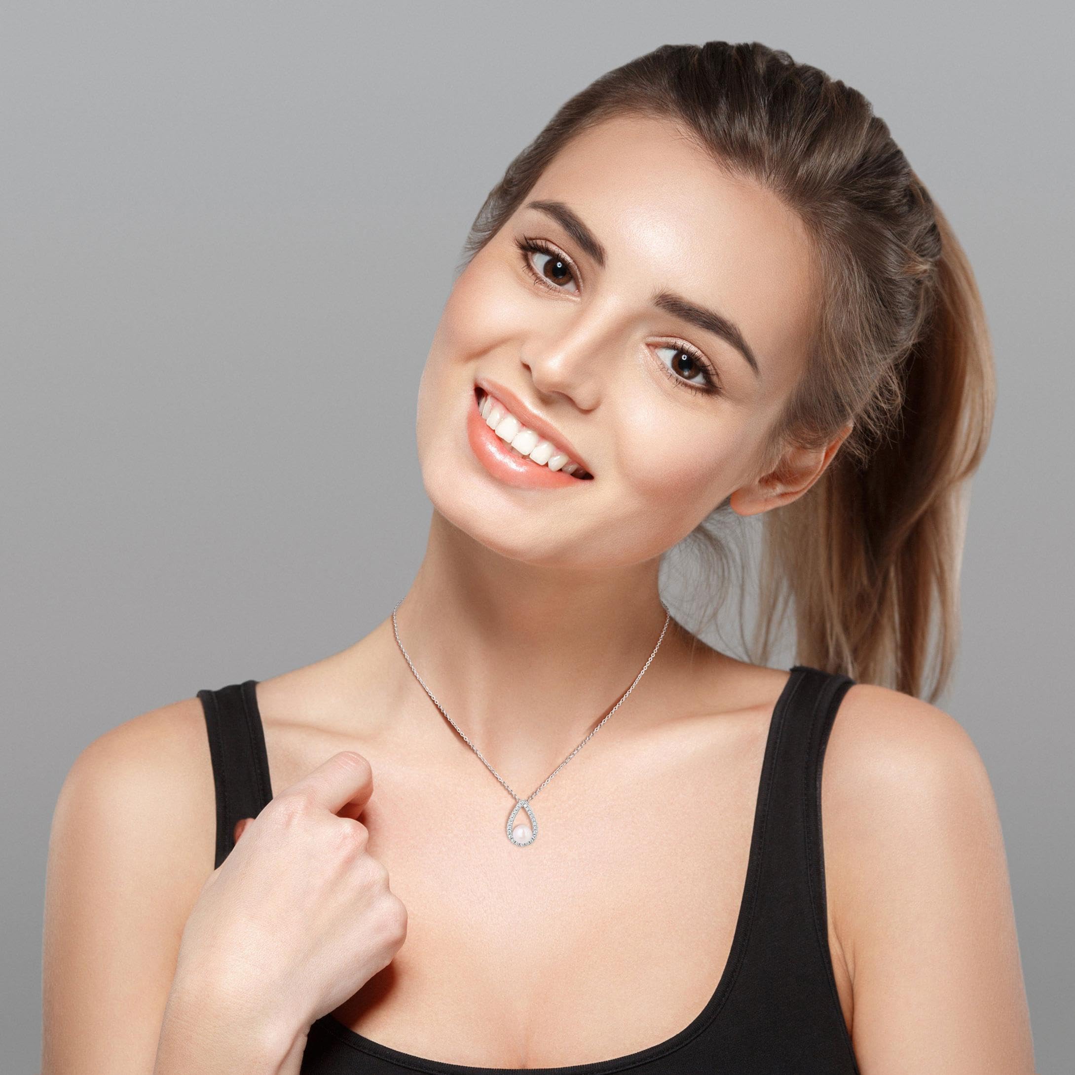GAVU Collana Donna Argento 925 con Ciondolo Goccia con Perla Coltivata di Acqua Dolce