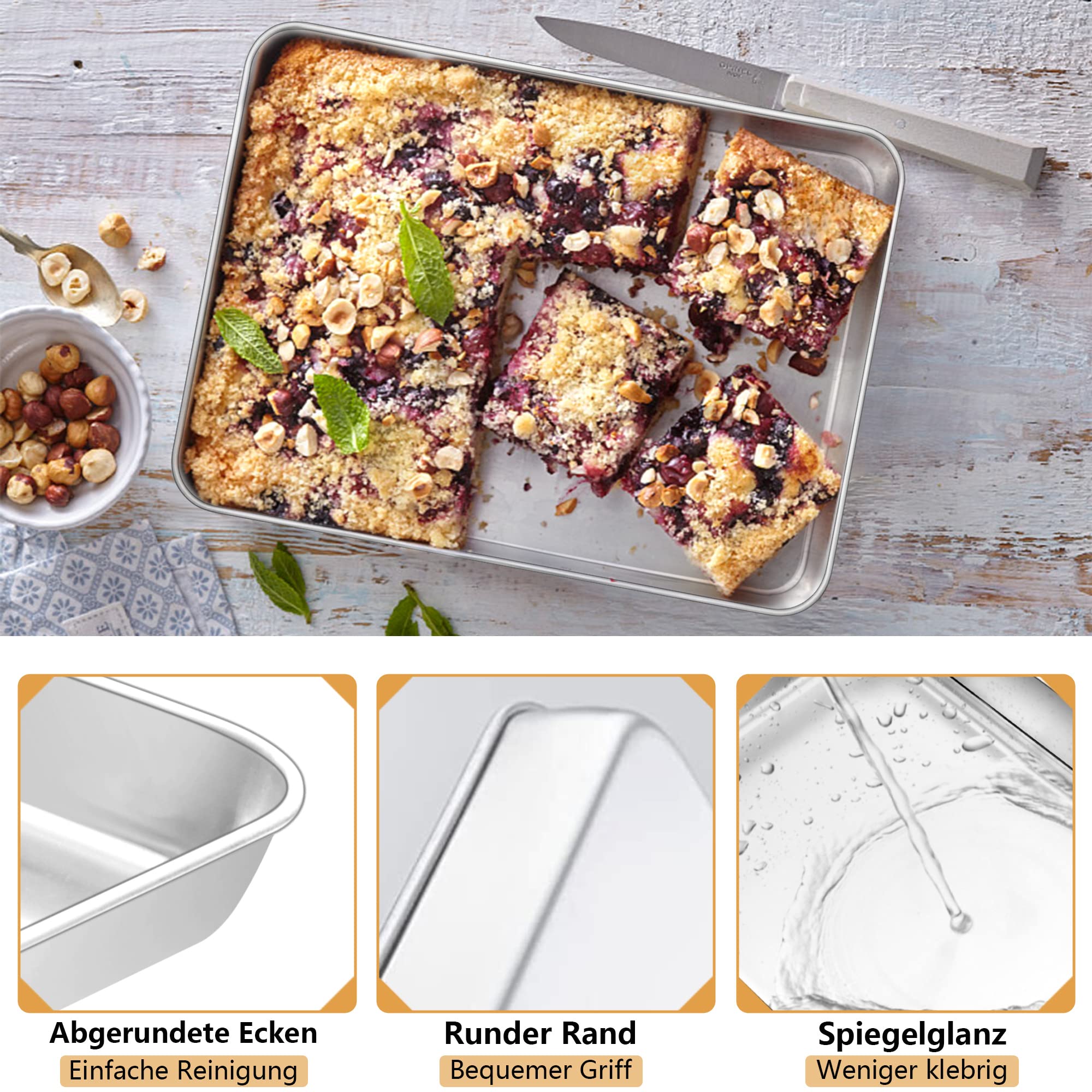 Teglia Da Forno In Acciaio Inox 31x24x5 Cm, Set Di 2, Atossica, Lavabile In Lavastoviglie