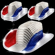Wesiti 6 Pieces Light up Red White and Blue Cowboy Hats 4th of July American Flag Patriotic Hat Independence Day Party Supplies