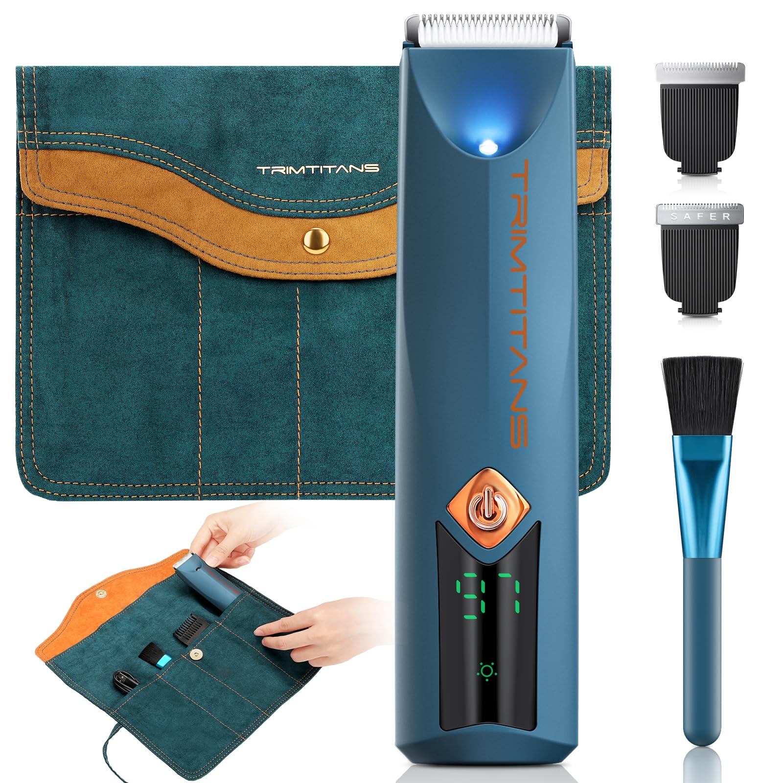 Body Hair Trimmer for Men with Storage Bag, 2-in-1 Groin & Body Groomer Ball Shaver Electric Razor with 2 Replaceable Ceramic Blades