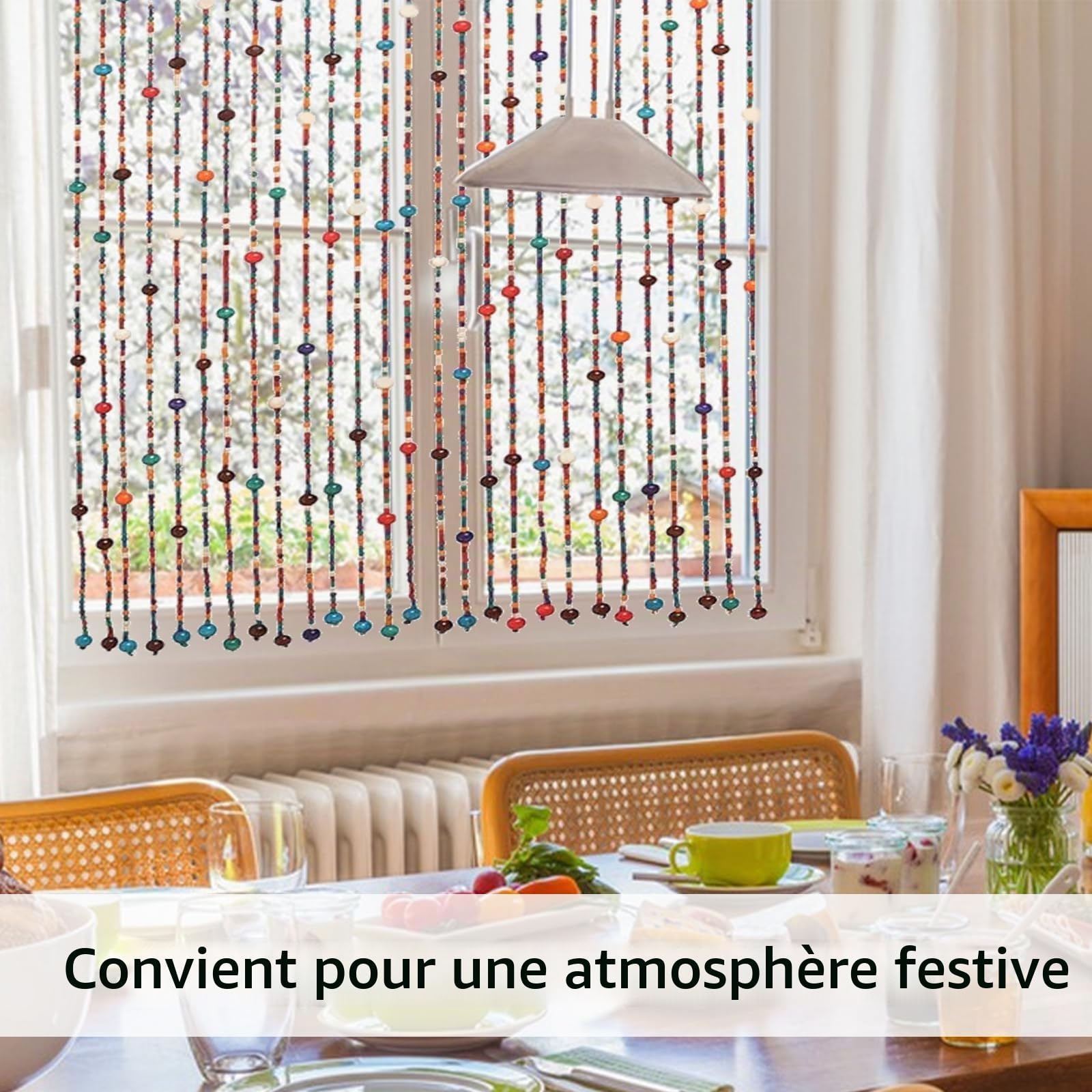 Rideau de porte en perles - Style bohème - En bambou - Convient pour fenêtres, portes, caravanes, comme décoration et moustiquaire - 90 x 190 cm