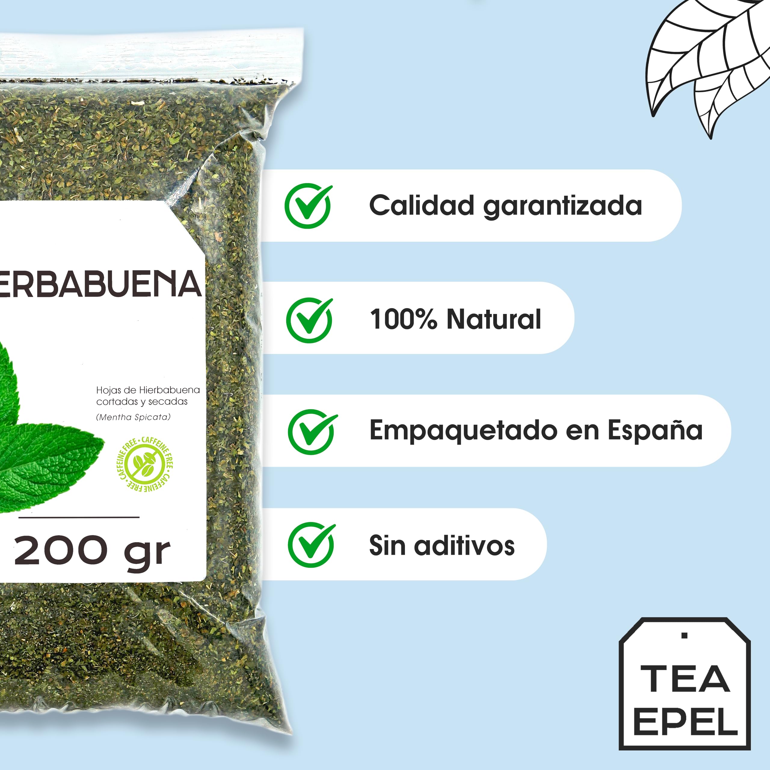 Hierbabuena 200 gr - Te de Hojas de Hierbabuena Cortadas - Infusion de Menta - Te de menta - Infusiones a Granel - Infusión de Hierbas - Propiedades Naturales