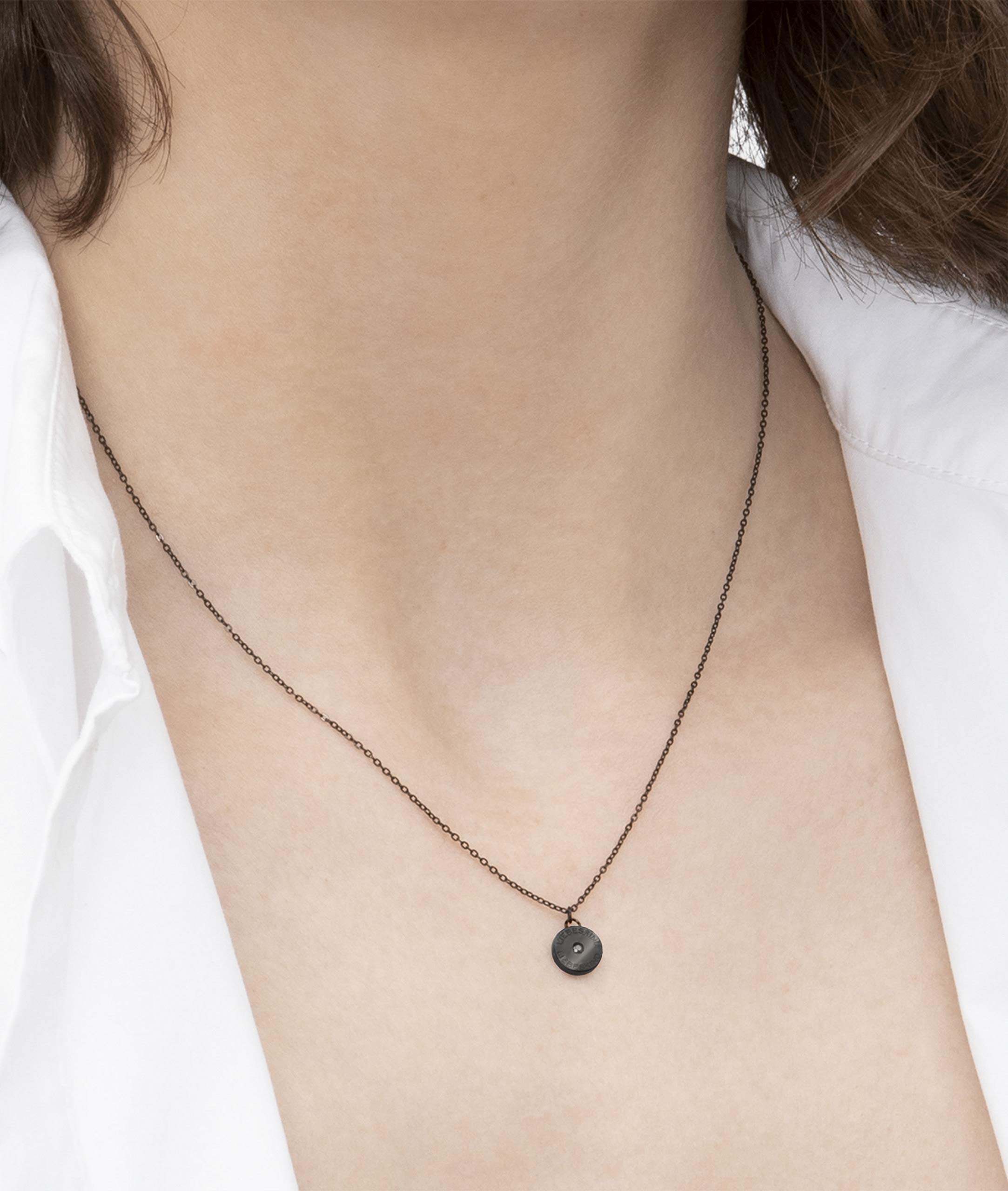 LIEBESKIND BERLIN Schmuck-Set mit Zirkonia-Stein - Halskette mit rundem Coin-Anhänger und kleinen Ohrsteckern - IP Schwarz - Ankerkette verstellbar bis 45 cm - wasserfest & hautfreundlich