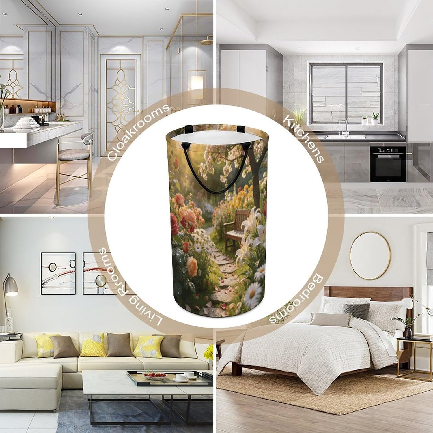 Floral Garden Laundry Hamper 86L Waterproof Collapsible Clothes Basket with Double Handles Freestanding Foldable Laundry Basket Large Clothes Hamper for Bathroom