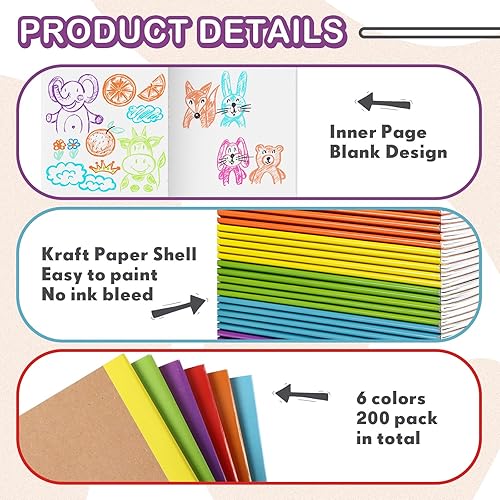 Miniatura 6 de Sherr Paquete de 200 cuadernos pequeños de estraza tamaño A6 en blanco sin forro, mini cuadernos de papel kraft, mini cuadernos de bocetos para