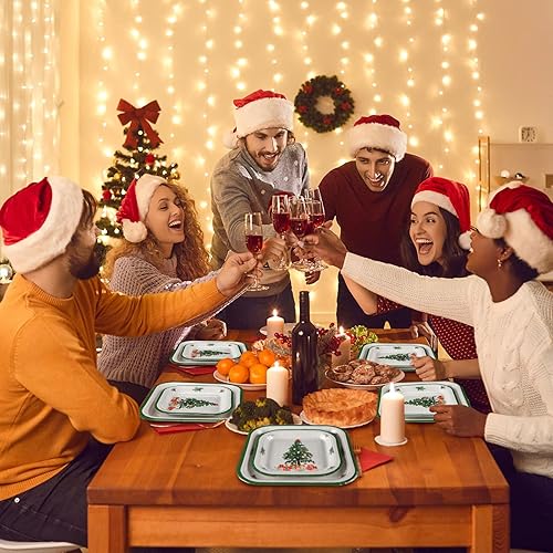 Miniatura 5 de Umigy 100 platos de papel a cuadros de búfalo rojo y negro, platos de postre de Navidad, adornos de Navidad, platos de papel desechables de 9