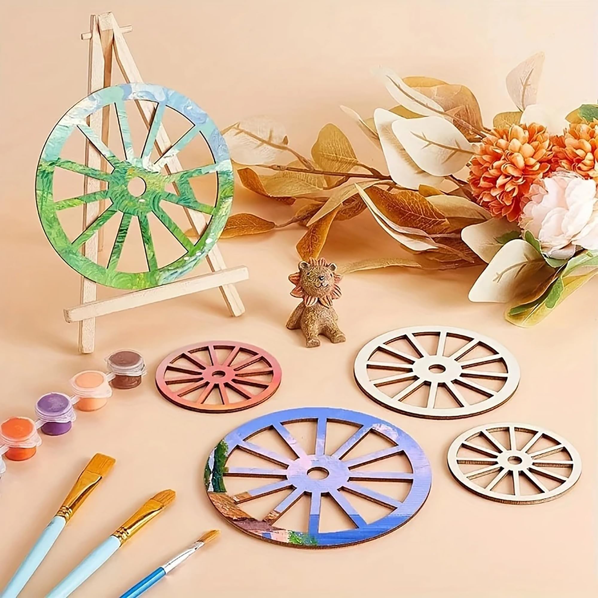 Cliths Decorative Mini Wooden Truck Wheels Set for Crafts, Table Decor, DIY Projects, Rustic Hanging Holiday Accessories, Wood Cutouts for Home Decoration, Seasonal Wall Art 3