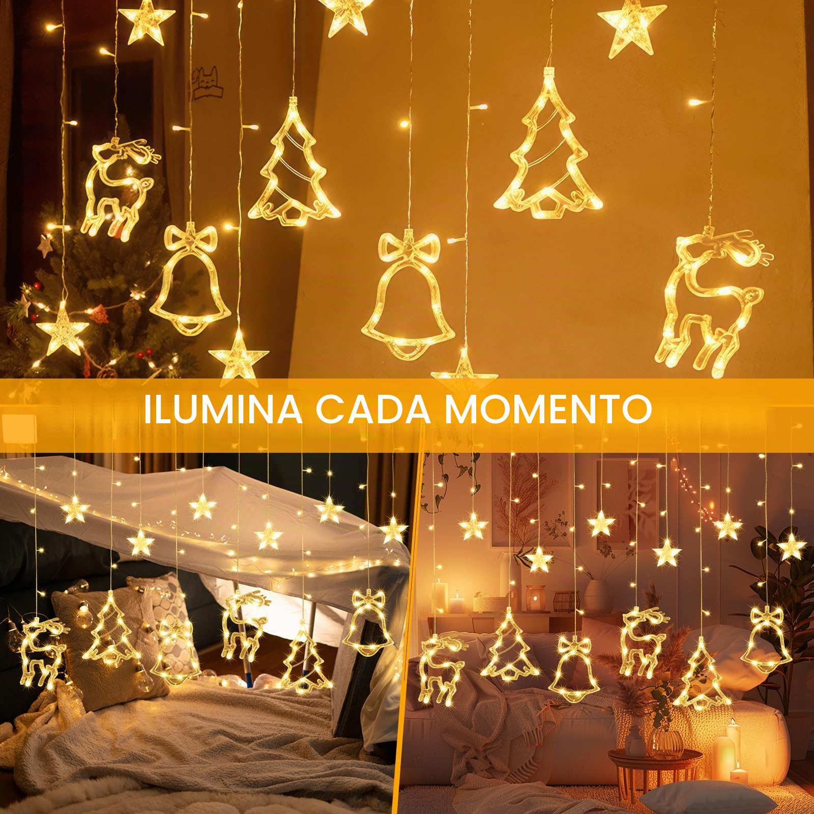 Lámpara de Ventosa de Navidad, 12 Piezas Luz de Ventana Navidad para Colgar​, Luz LED para Ventana con Ventosa, Luces de Decoración Navideña [Clase de eficiencia energética A]