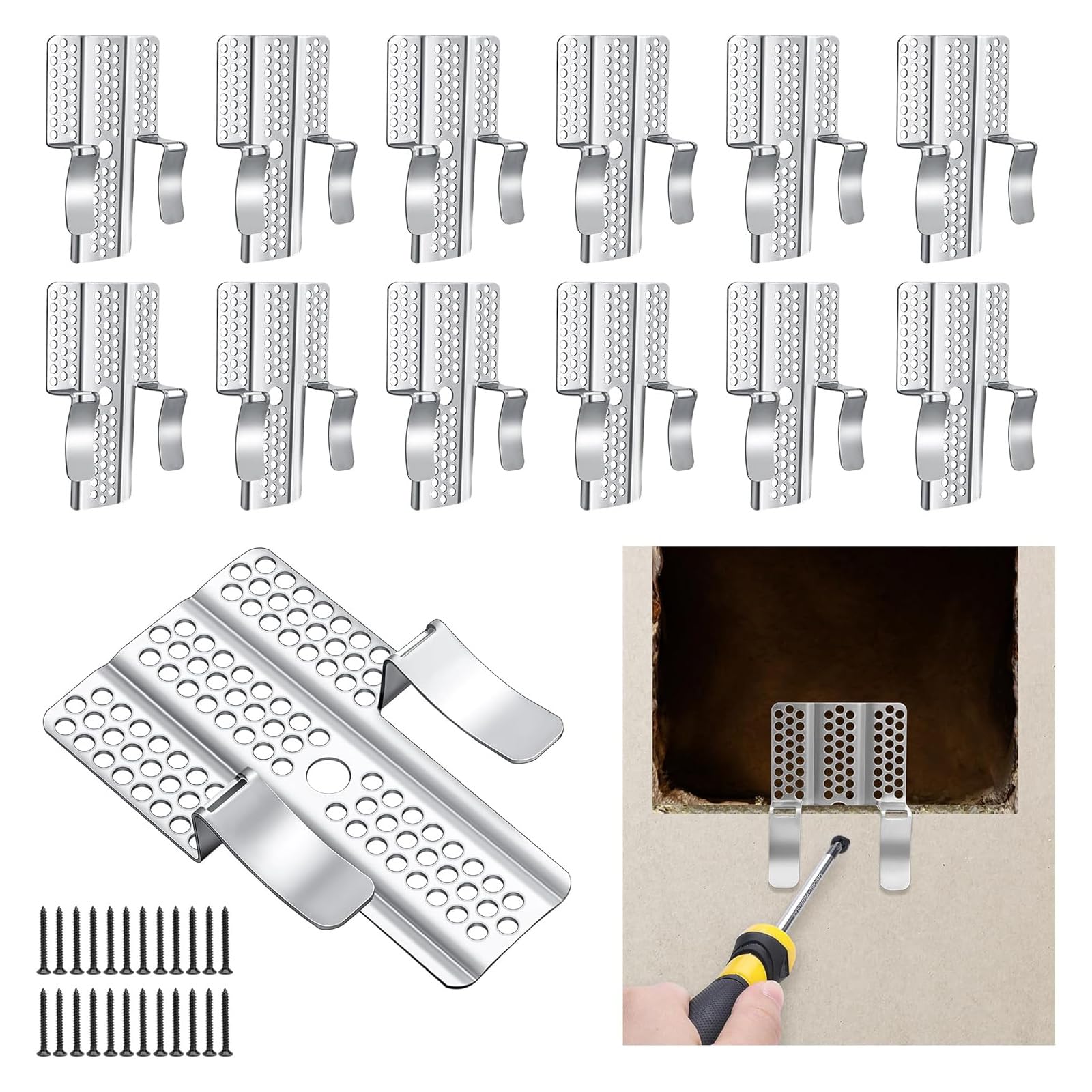 Alloneslife B Multipurpose Dry Wall Repair Clips Set Of 12/20 Durability Stainless Steel Fixing Tool For Wall Restoration Fix Clamps