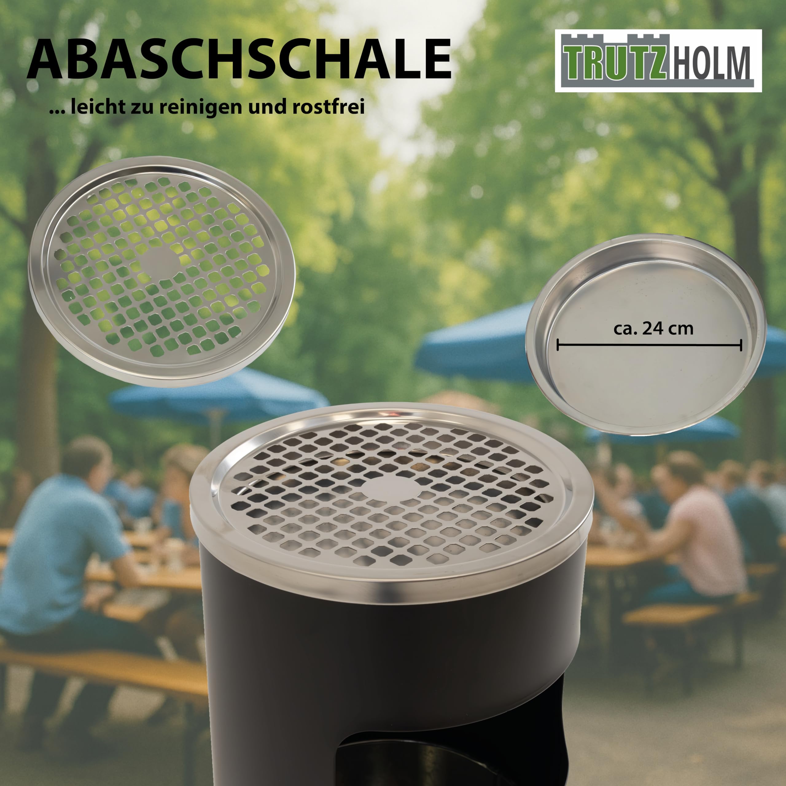 TRUTZHOLM Standaschenbecher für draußen 61x25 cm 30L Schwarz Metall pulverbeschichtet Mülleimer mit Inneneimer und Abaschschale Abfalleimer 2in1 Mülleimer mit Aschenbecher Outdoor Hotel Restaurant