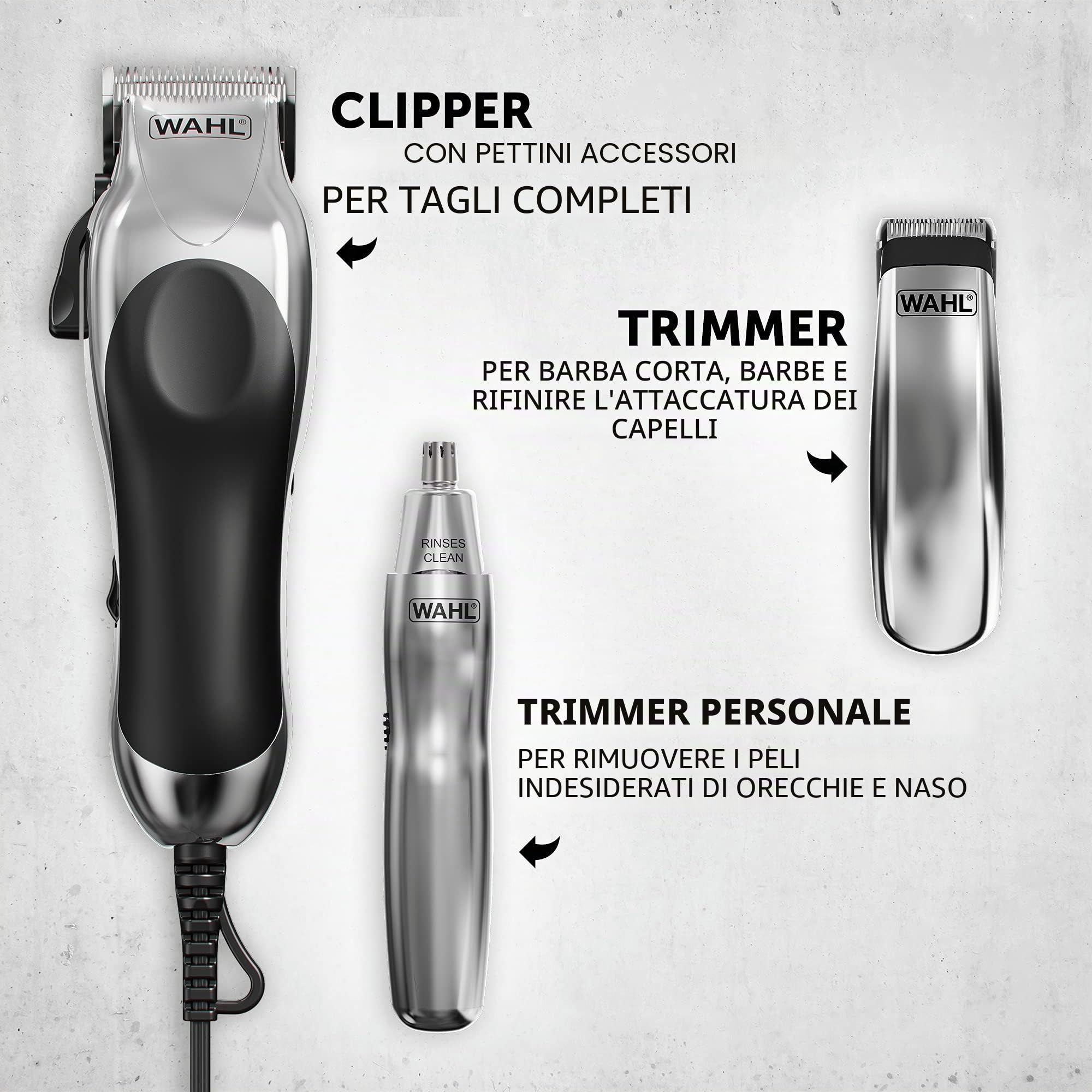Pro Deluxe alimentazione tagliacapelli Wahl Chrome, Trimmer & nasale Trimmer Set regalo Set cromo 79524-810