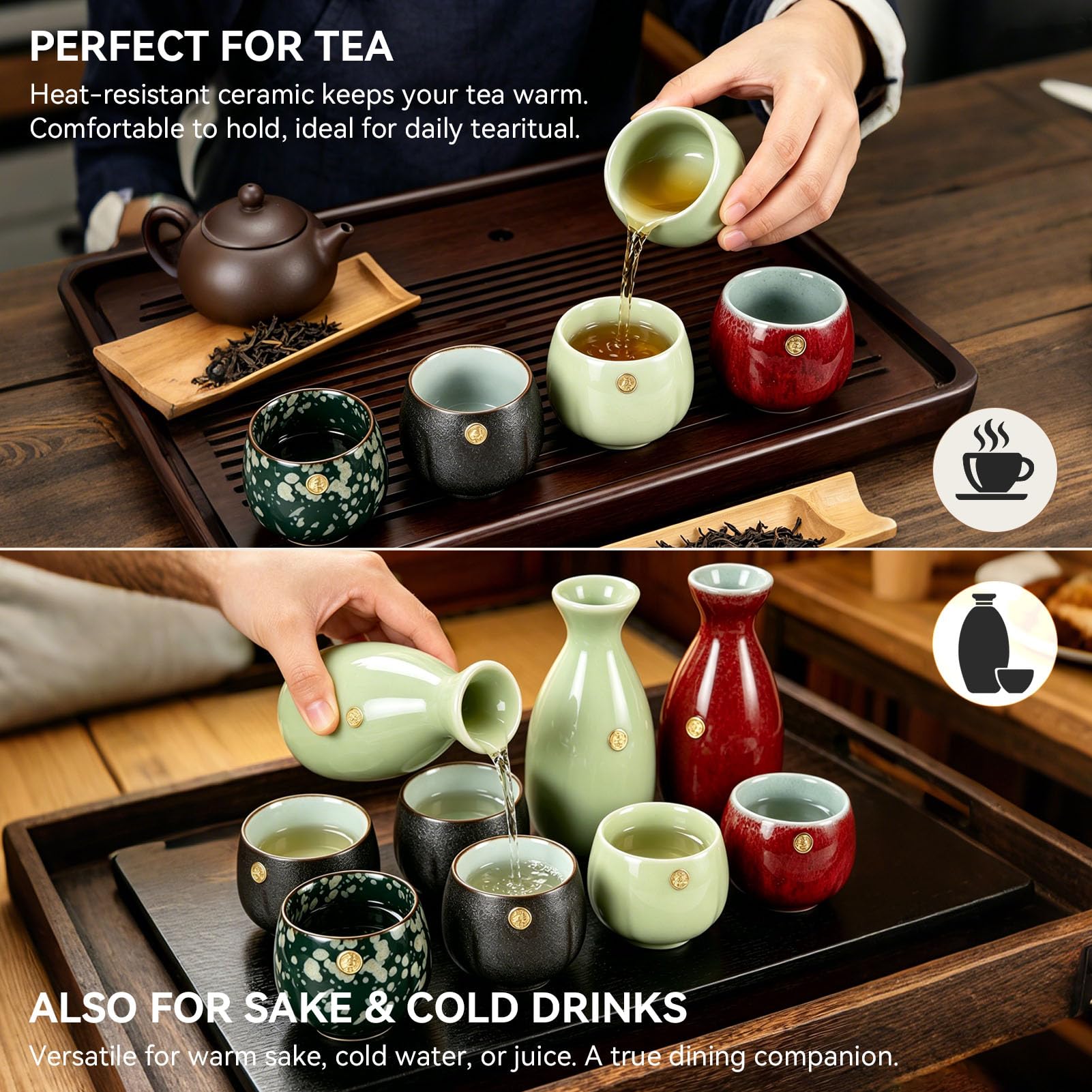 HERCHR Tasse à thé Japonaise,Tasse à Thé en Céramique,Tasses à Thé Japonaise en Céramique, 4 Tasses à Thé Service à Saké Chinois/Japonais Service à Thé Kung Fu Ensemble de 4 Tassess à la Main