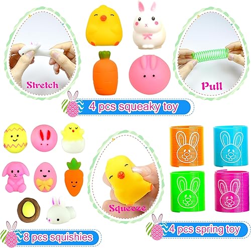 Miniatura 4 de U-Goforst Paquete de 100 rellenos de huevos de Pascua rellenos de cesta de Pascua para niños y niñas recuerdos de fiesta de Pascua juguetes surtidos