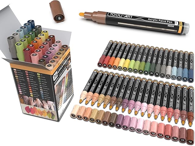 36 Acrylic Paint Pens Skin Tones and Earth Colors Marker Set 3mm Medium Tip For Rock Painting, Pebbles, Canvas, Glass, Mugs, Journals, Scrapbook, Fabric, Most Surfaces Non Toxic, Waterbased, Quick Dry