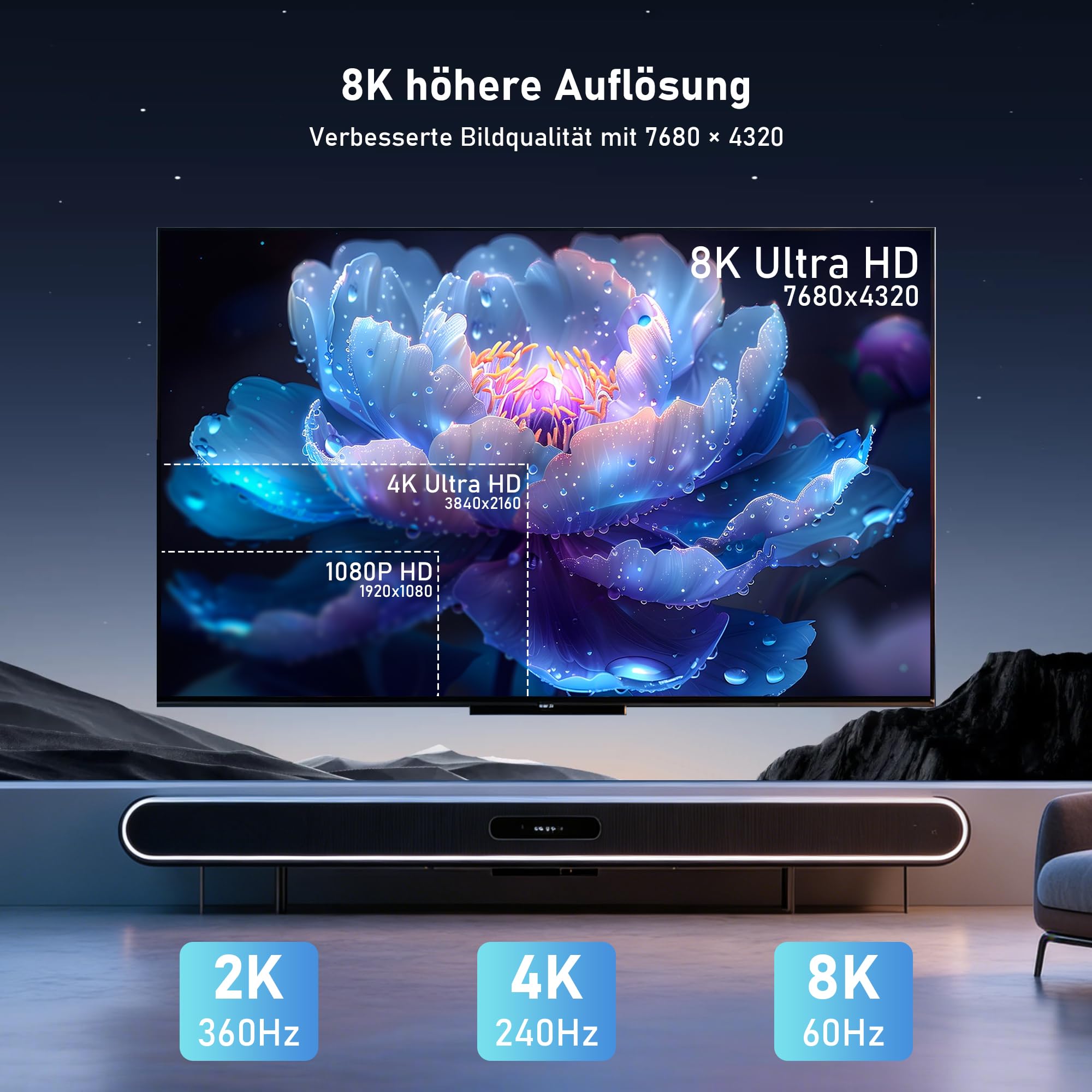 Cavo in fibra ottica HDMI 8K, 30 m, 48 Gbps, ad alta velocità, cavo HDMI ad alta velocità, 8 K@60 Hz, 4 K@120 Hz, HDR10 eARC 3D HDCP 2.3, compatibile con laptop, compatibile con HDTV