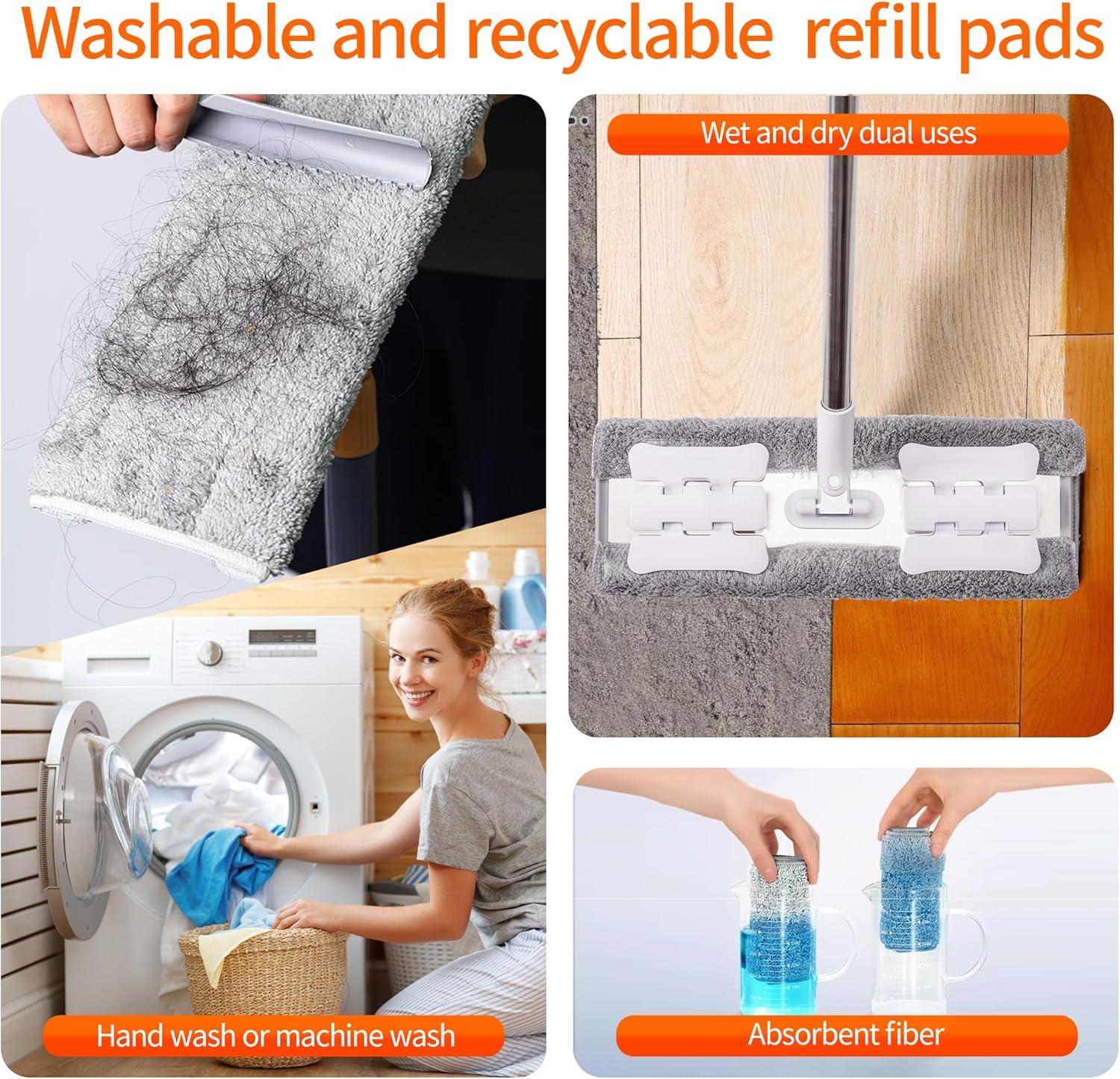 Premium 360° Microfiber Wet Mop for Floor Cleaning; 4 Heavy Duty Reusable Microfiber Pads; Adjustable Height and Sturdy Steel Hardware; Vinyl, Tile, Laminate and Hardwood Floor Mop Cleaner