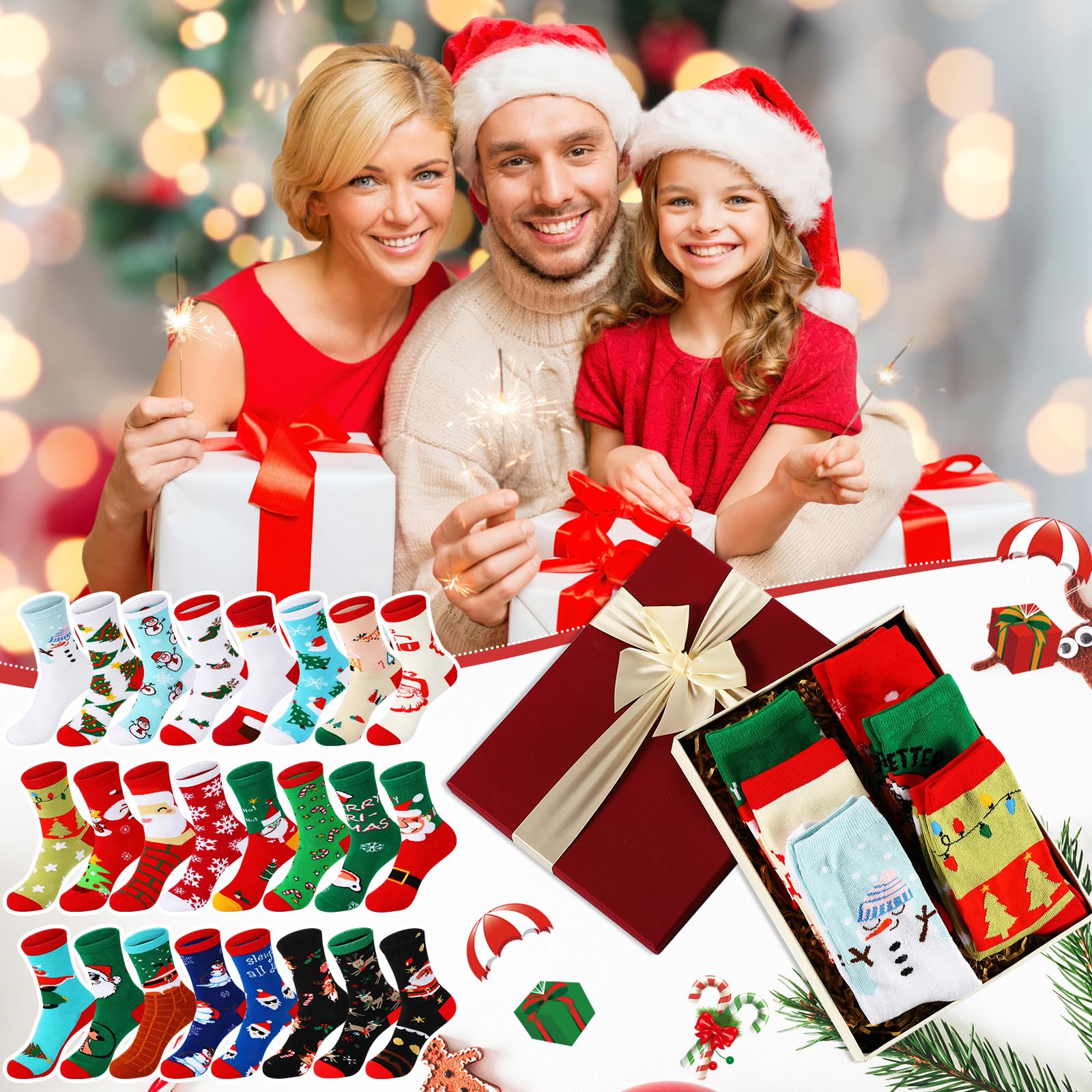 SATINIOR 24 Paia Calze di Natale Calzini Natalizi al Polpaccio Calze di Natale Colorate Divertenti Donna Uomo Adulti Unisex
