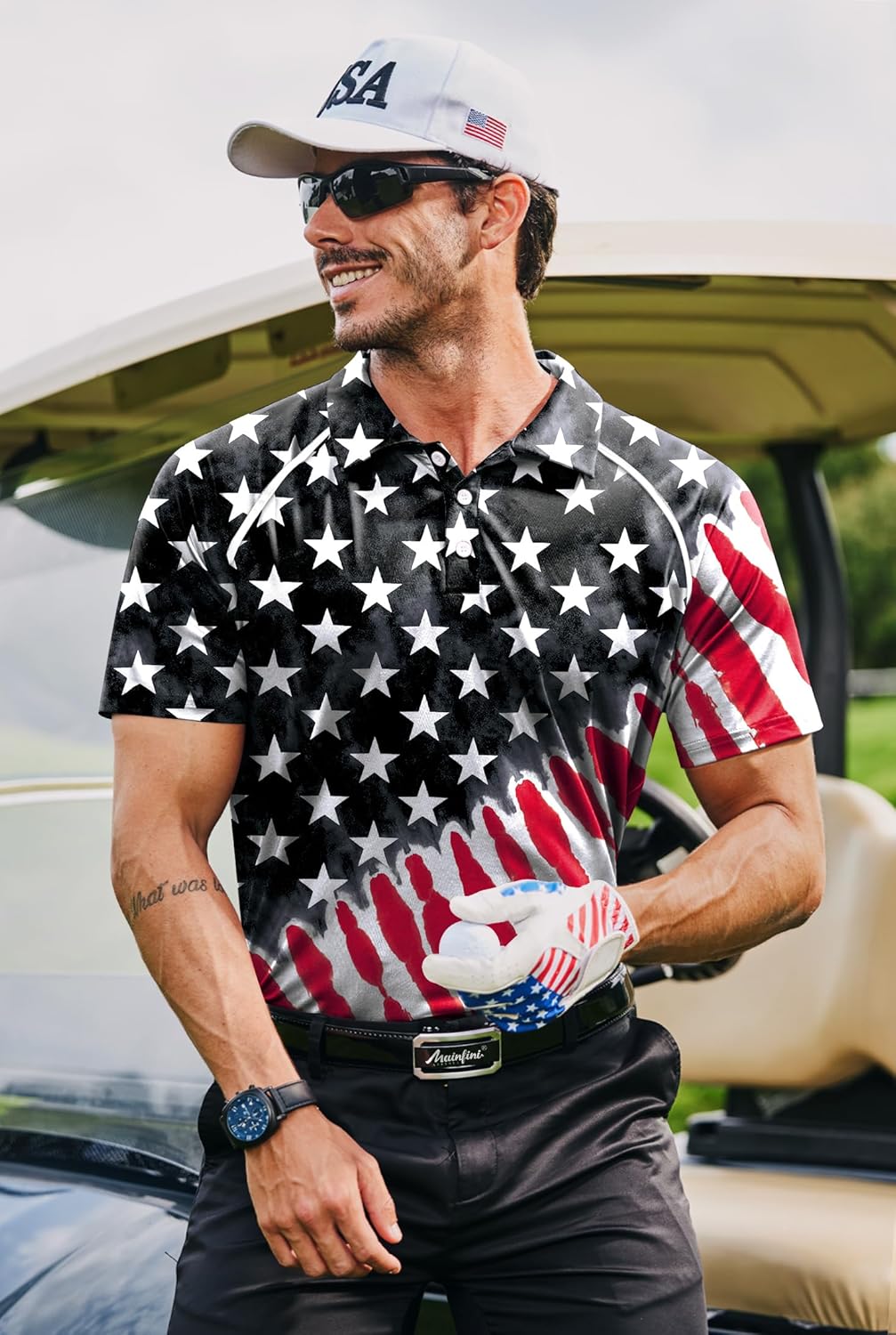 Mainfini Men's Short Sleeve Golf Shirts UPF 50+ Raglan Patriotic American Graphic Polo Shirt (S-3XL) - Image 8