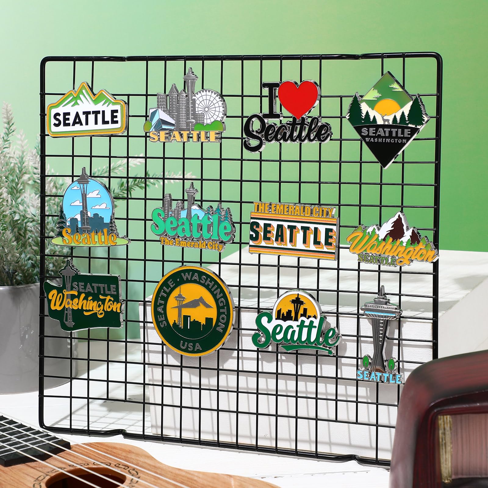 Konohan 12 imanes magnéticos de Seattle para nevera, de metal, Washington, recuerdos de Seattle, regalos del estado de Estados Unidos, calcomanías magnéticas para refrigerador, aguja espacial