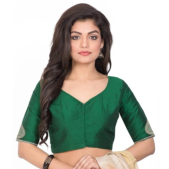 Buy RENE Green Cotton Slub Embroidered Blouse at Amazon.in
