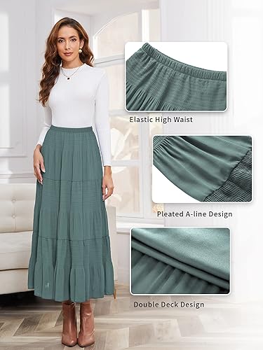 Miniatura 5 de NASHALYLY - Faldas largas de gasa, acampanadas, plisadas, con cintura alta y elástica para mujer