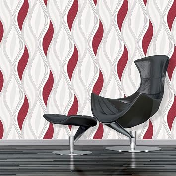 Red Glitter Waves Silver White Quality Textured Vinyl Feature Wallpaper