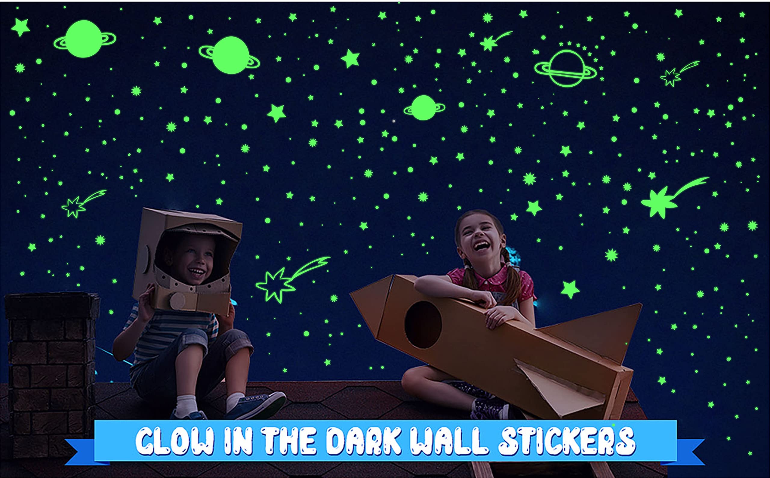 Dreamkraft Glow in The Dark Radium Vinyl Galaxy of Stars and Moons Sticker Set - 335 Total Stickers 2