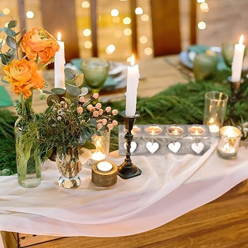 Miniatura 5 de Relaxdays Juego de portavelas 4 vasos votivos con velas, diseño de corazón, centro de mesa, comedor, beige/blanco, 70% tablero de fibra 30%, 8 x