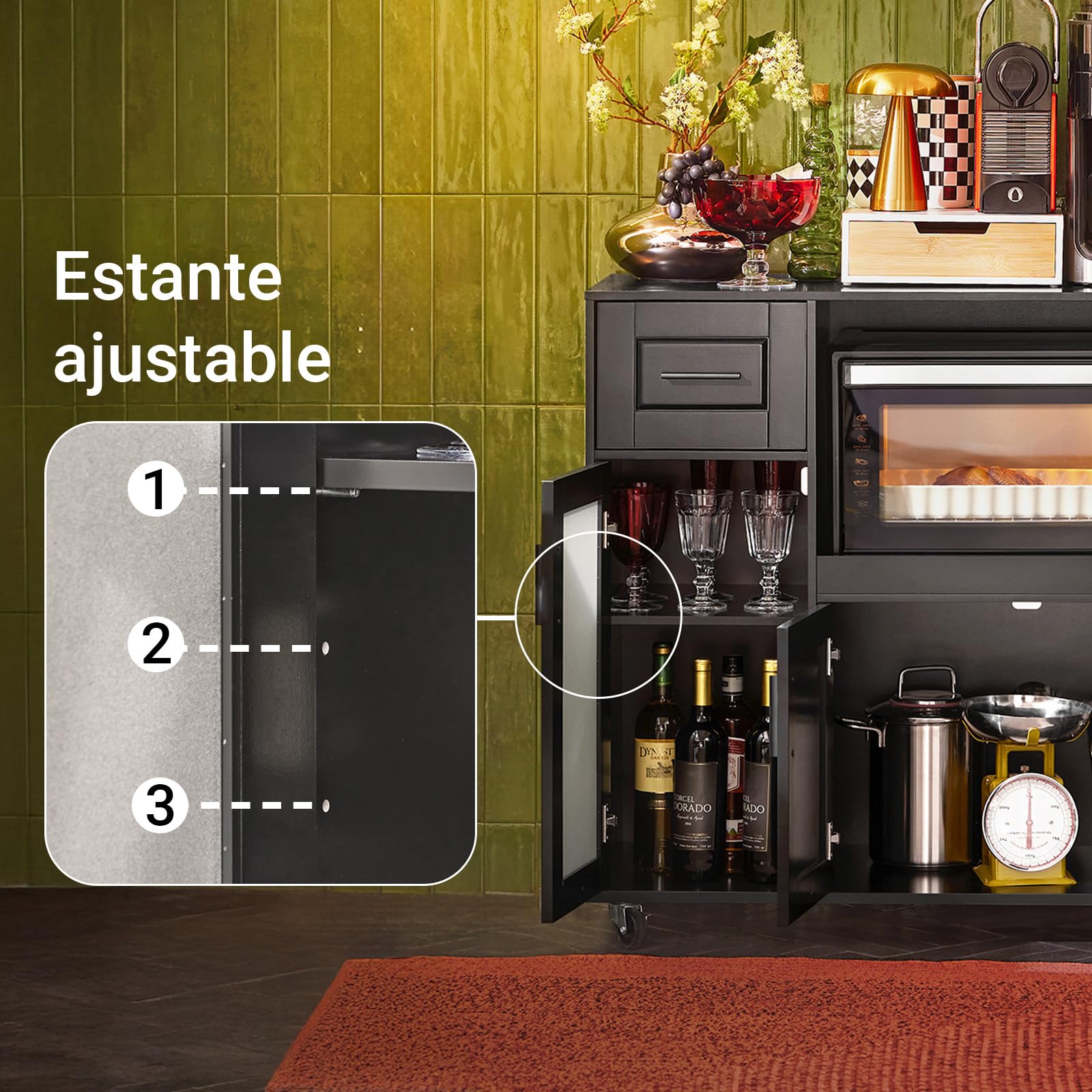 SoBuy Isla de Cocina con Ruedas, Mueble Auxiliar de Cocina, Desserte con Ruedas, Soporte para Microondas, Carrito Móvil para Sala de Comedor y Oficina en Casa 88,5 x 40 x 89 cm Negro FSB78-SCH