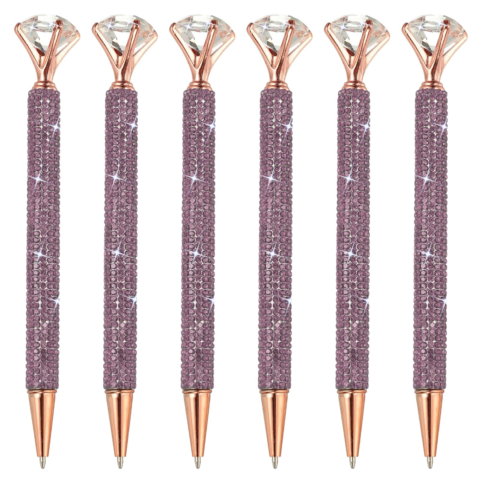 PATIKIL Rhinestone Ballpoint Pen, 6Pcs Crystal Diamond Twist Metal Pen Bling 1.0mm Medium Point Black Ink Glitter for Note Taking Journaling, Purple