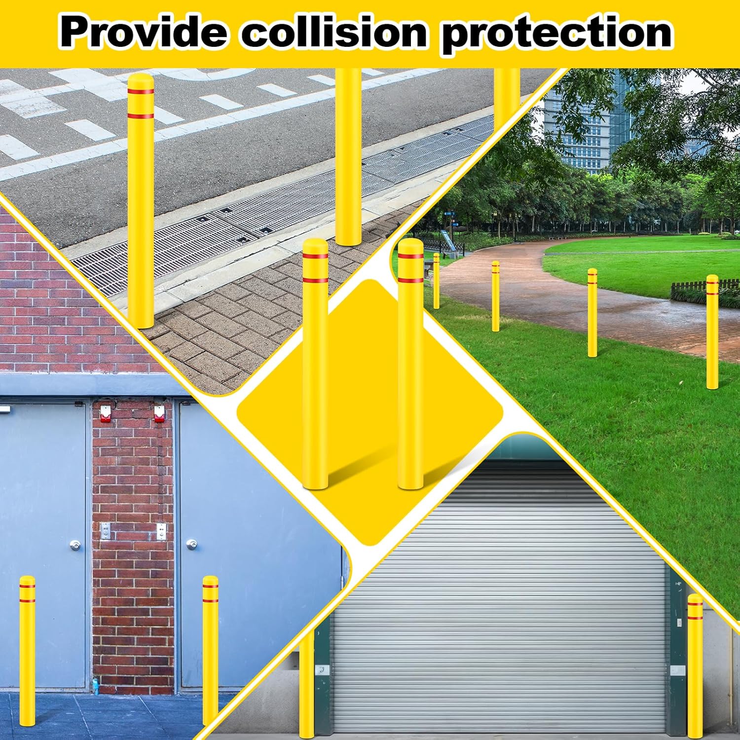 Pangda 4 Pcs Flat Top Bollard Covers Yellow and Red Bollard Post Sleeve for Home Parking Fence Pole Pipe (5" X 52")