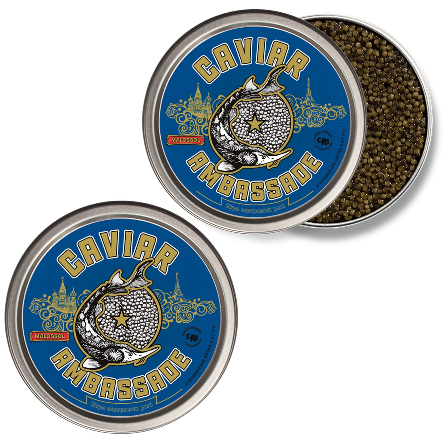 Caviar Osciètre Français - 2 X 100g - Acipenser Gueldenstaedtii - Livraison réfrigérée - CAVIAR AMBASSADE