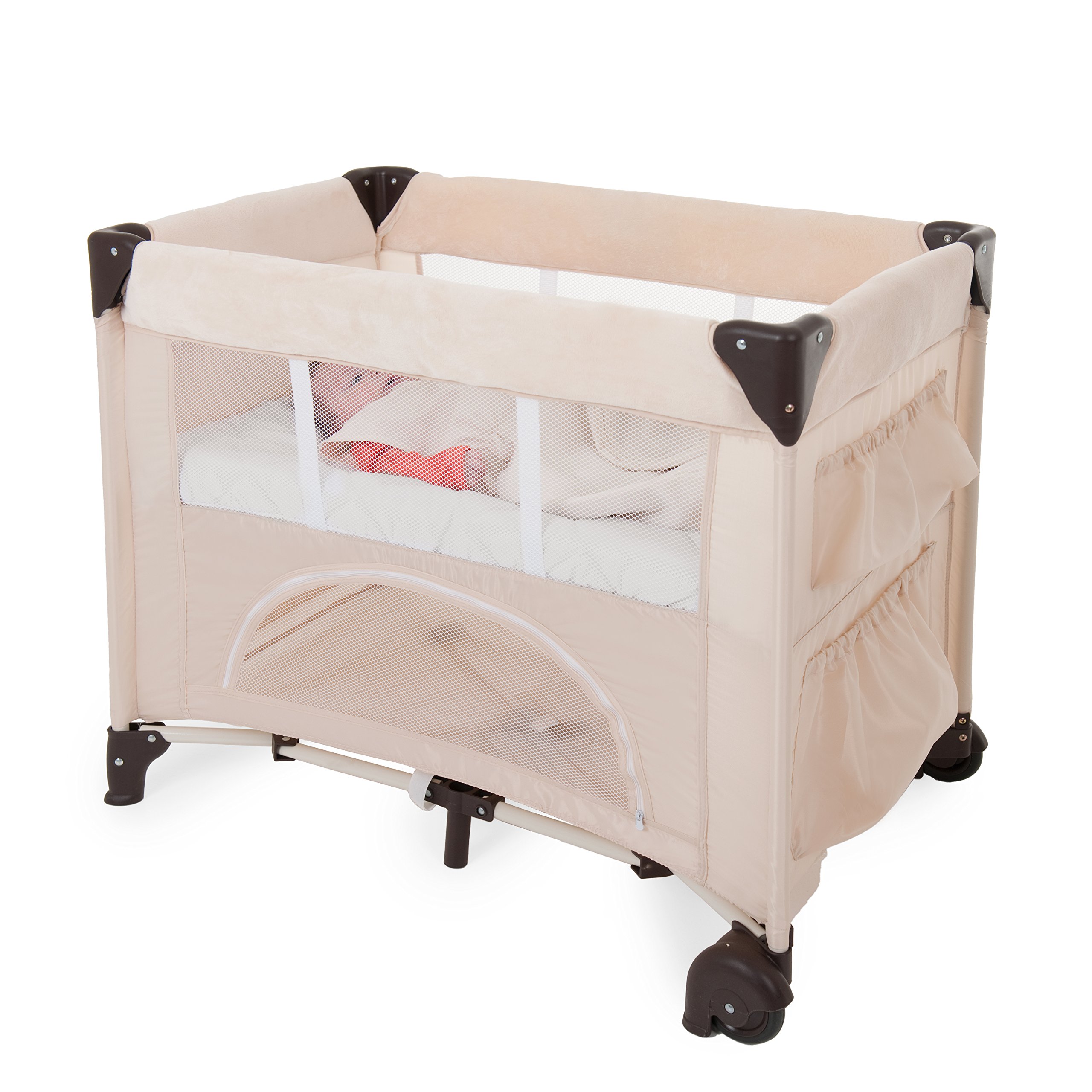 Hauck Bed Me prześcieradło ochronne na materac 80 x 50 cm, z elastycznymi narożnikami, miękkie prześcieradło z gumką do łóżeczka podróżnego – beżowe