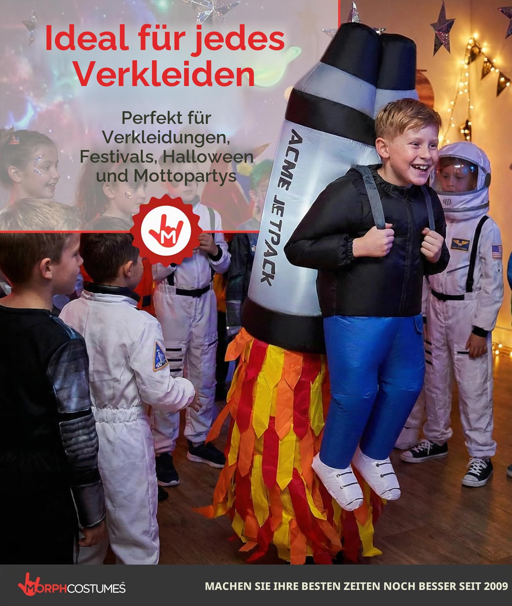 Morph Aufblasbares Raketen Kostüm für Kinder, lustiges Faschingskostüm für Jungen und Mädchen - Einheitsgröße